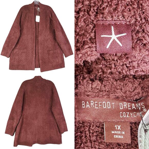 Barefoot Dreams Cardigan Open Front Cozy Chic Eggplant Plus Size 1X New - Picture 1 of 9